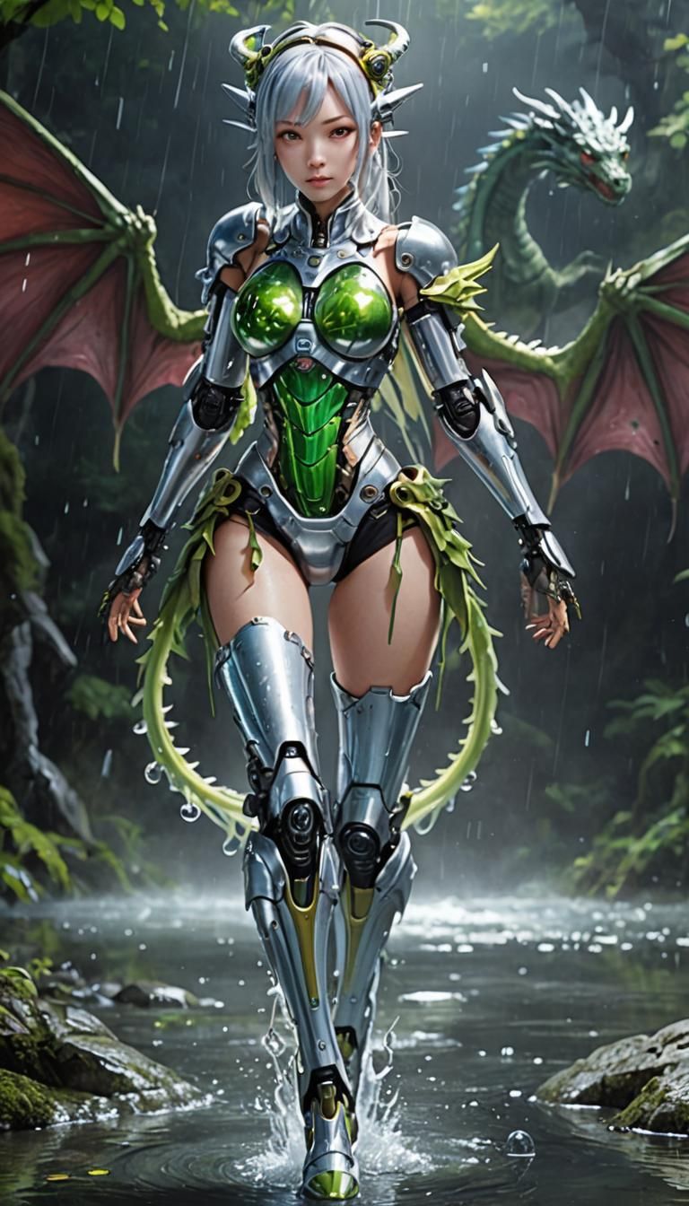 Chimera Girl with Robotic and Dragon Limbs