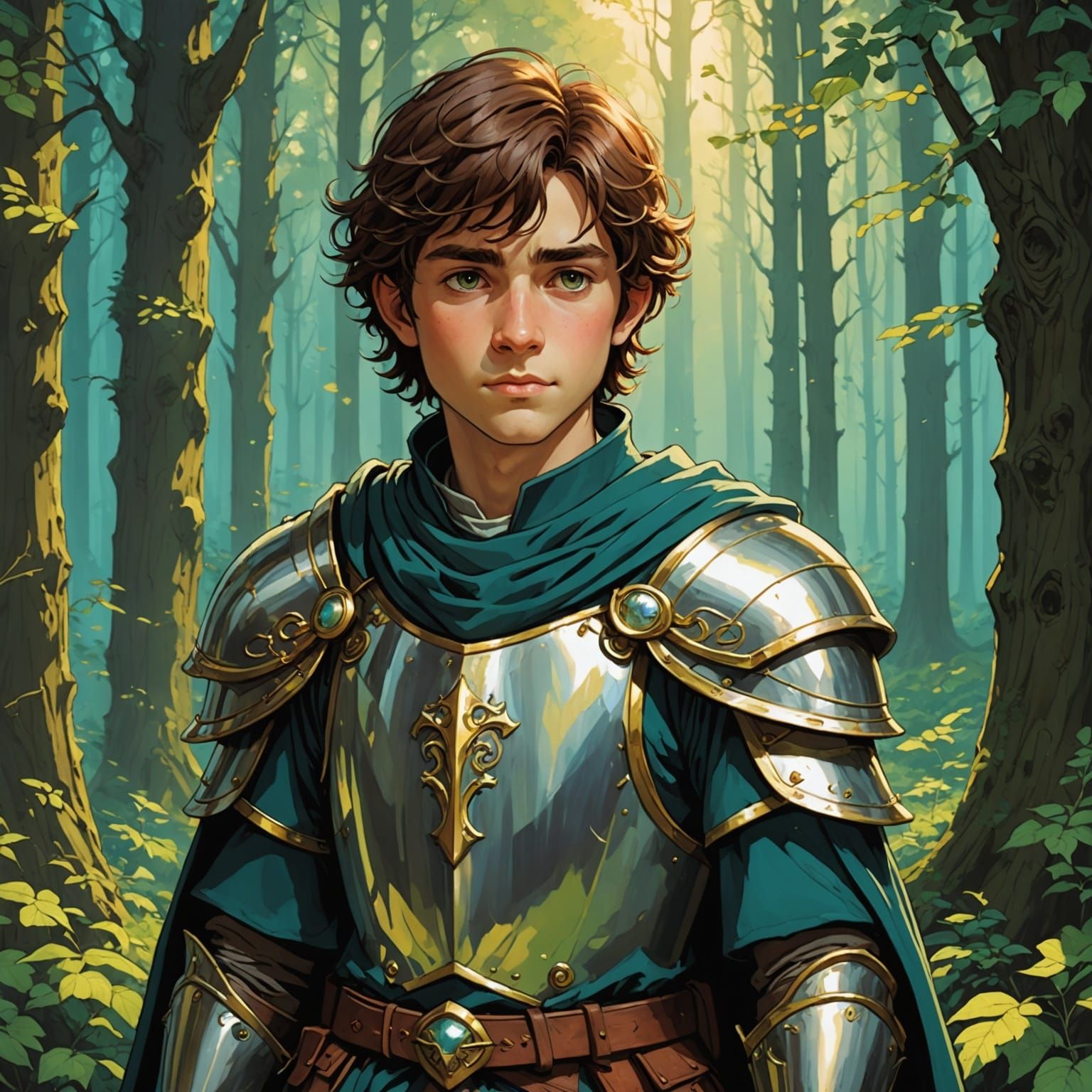 Young Paladin in Forest, Ghibli Style Portrait