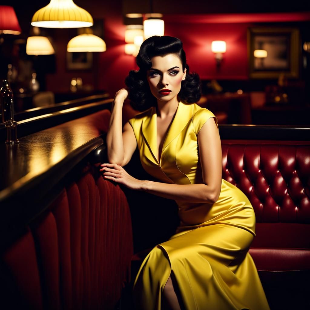 Glamorous Femme Fatale in 1950s Style