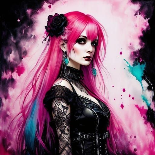 Ethereal Gothic Beauty in Vibrant Pink and Black