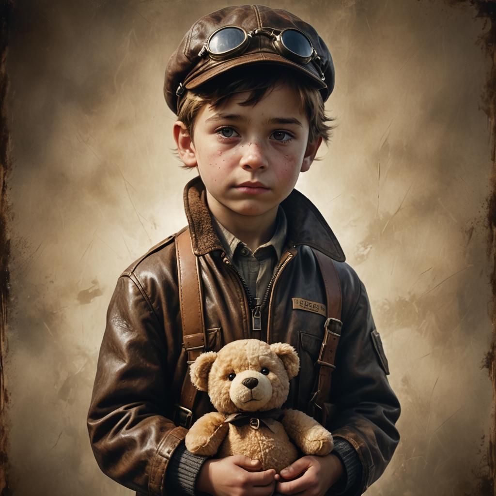 Boy with Teddy Bear in Hyperrealistic Portrait