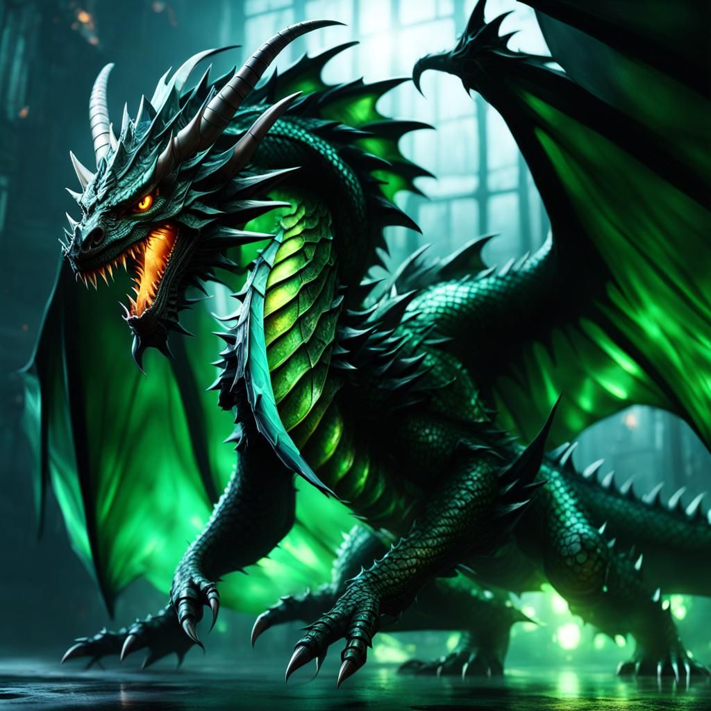 Emerald Armored Dragon in the Dark: 8K Concept Art