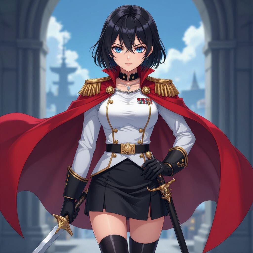 Anime Female Admiral with Sword and Cape