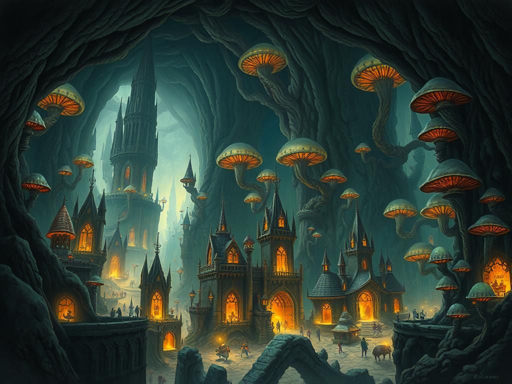 Underground Drow City in High-Fantasy Style