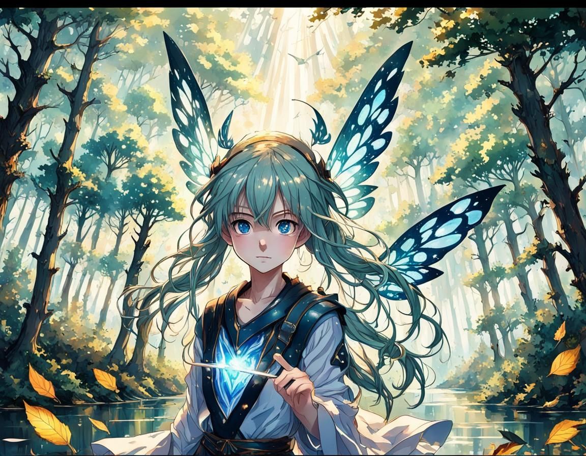First Contact Between Human and Fairy in Anime Art