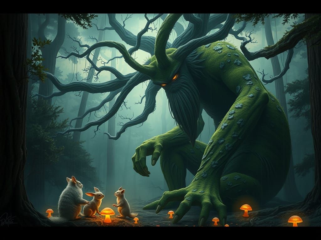 Colossal Moss Giant Shelters Forest Creatures