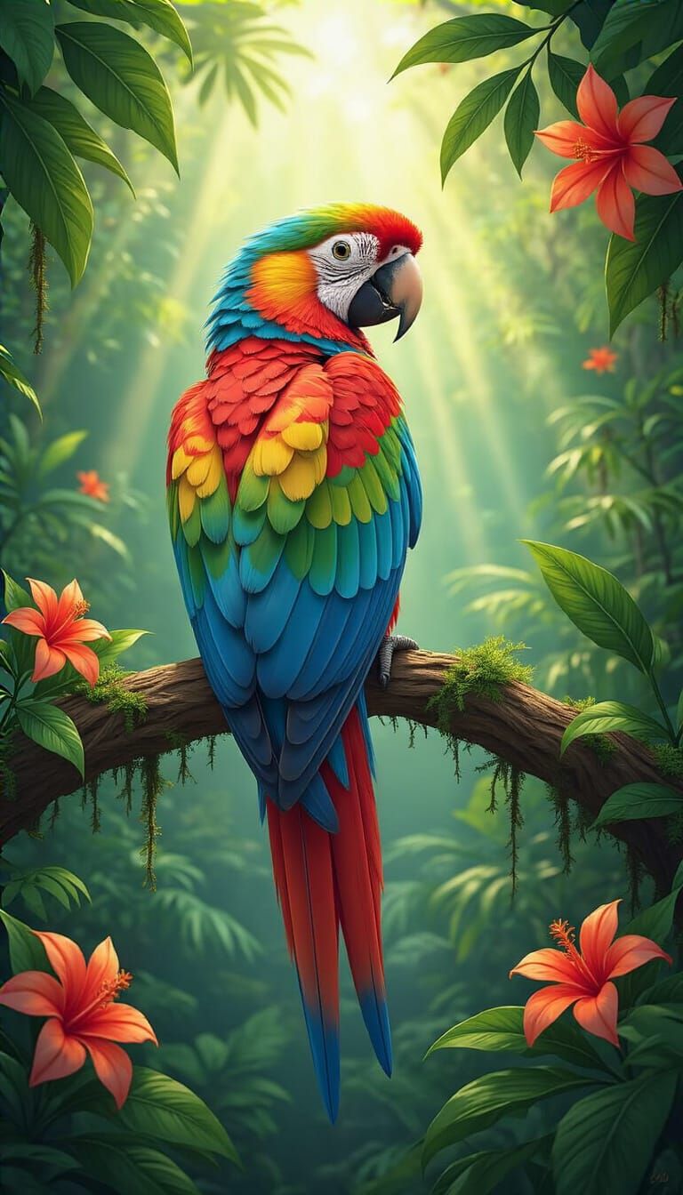 Vibrant Striped Parrot in Lush Jungle Setting