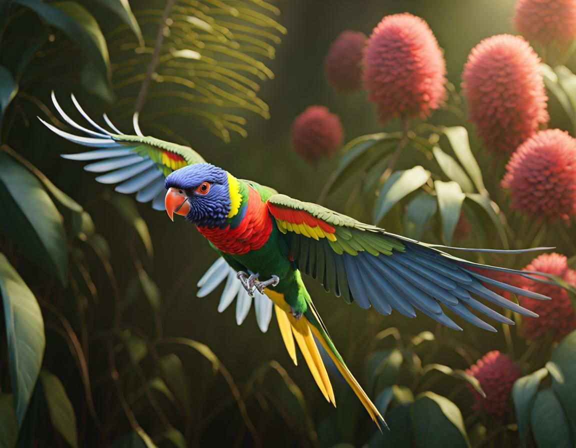 Lorikeet in Flight: Pastel 3D Animation