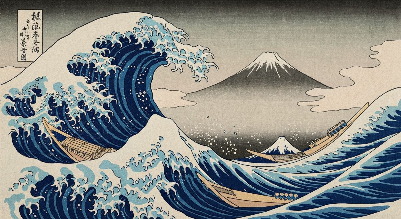 Majestic Ocean Wave in Modern Ukiyo-e Style