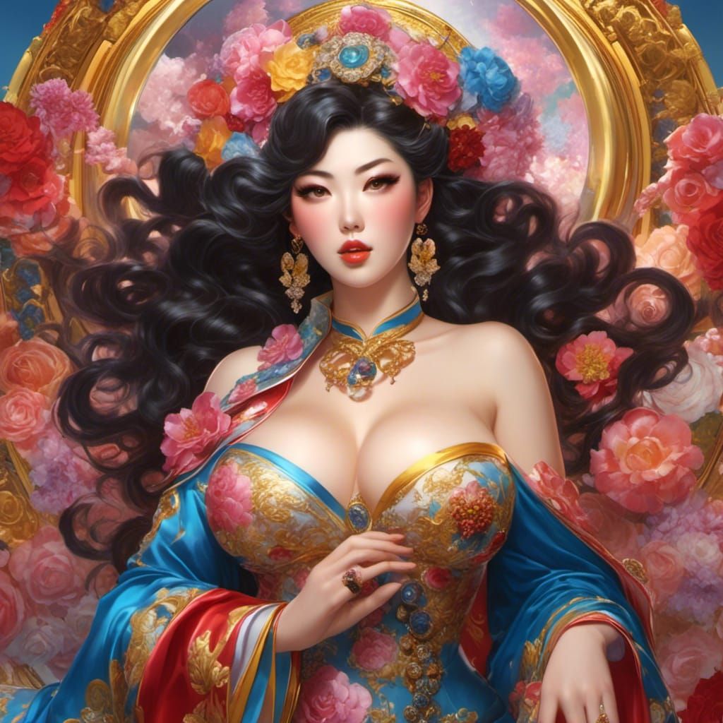 Voluptuous Woman in Hyperrealistic Digital Art