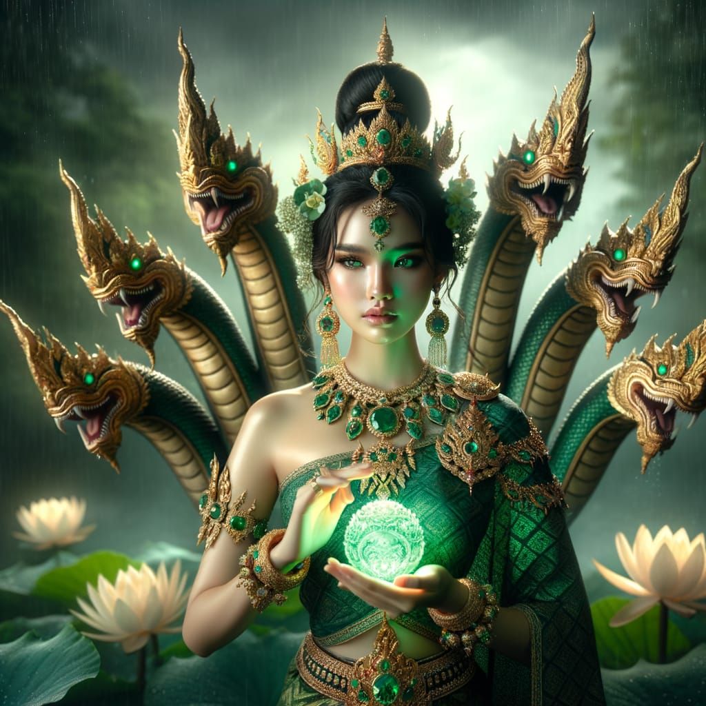 Thai Goddess with Naga in Fantasy Art Style
