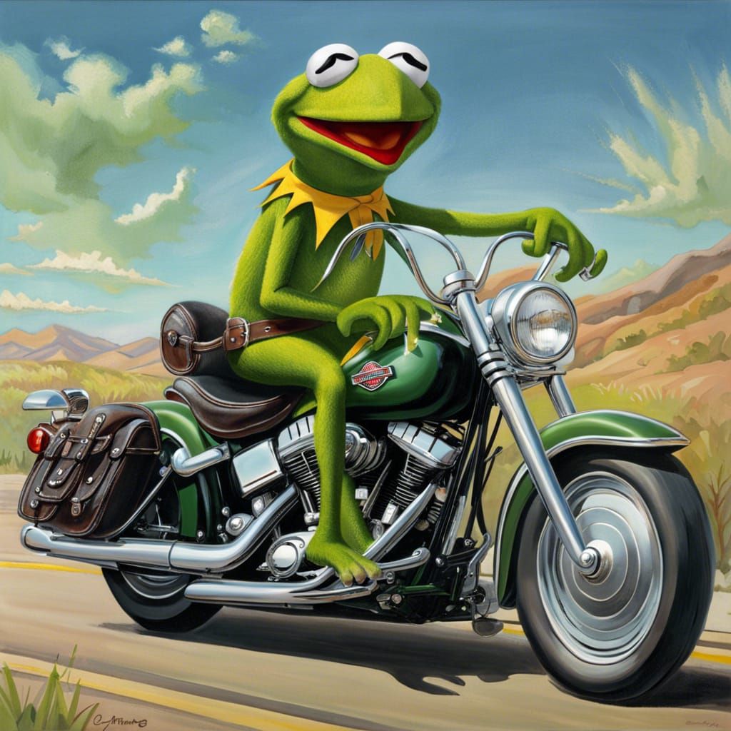 Kermit the Frog Rides a Harley Davidson