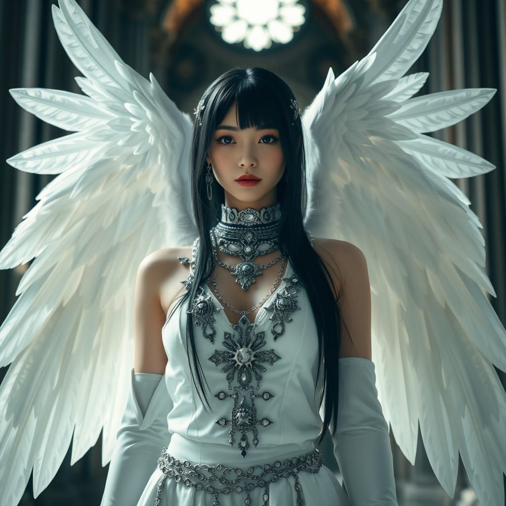 Ethereal Asian Girl Portrait with Angelic Wings