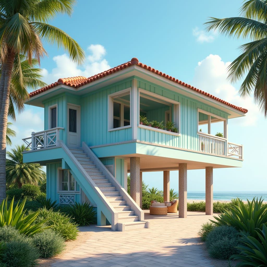Dreamy Beachside Retreat with Fiber Cement Panels and Tropic...