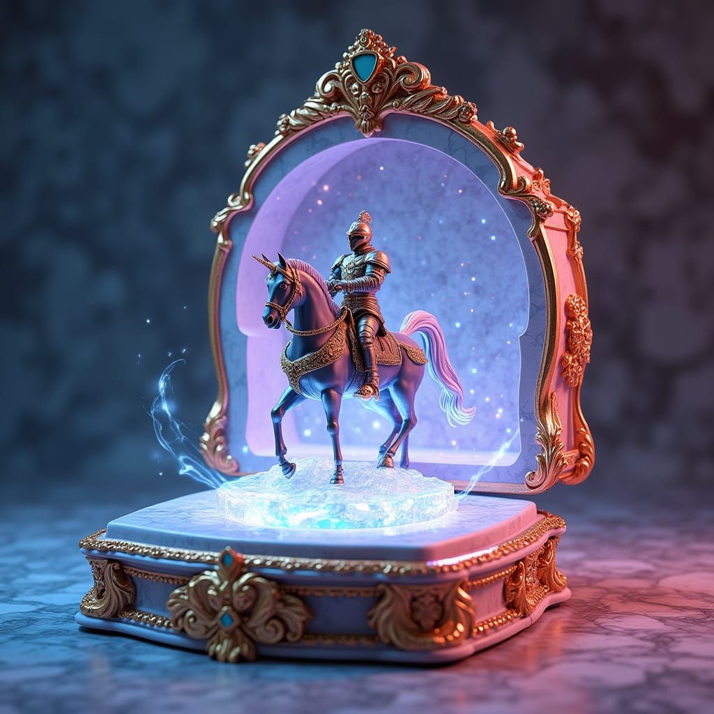 Epic Magical Masterpiece with Hologram Knight and Unicorn