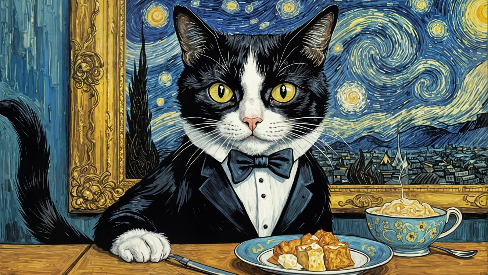 Tuxedo Cat Art Inspired by Expressionism
