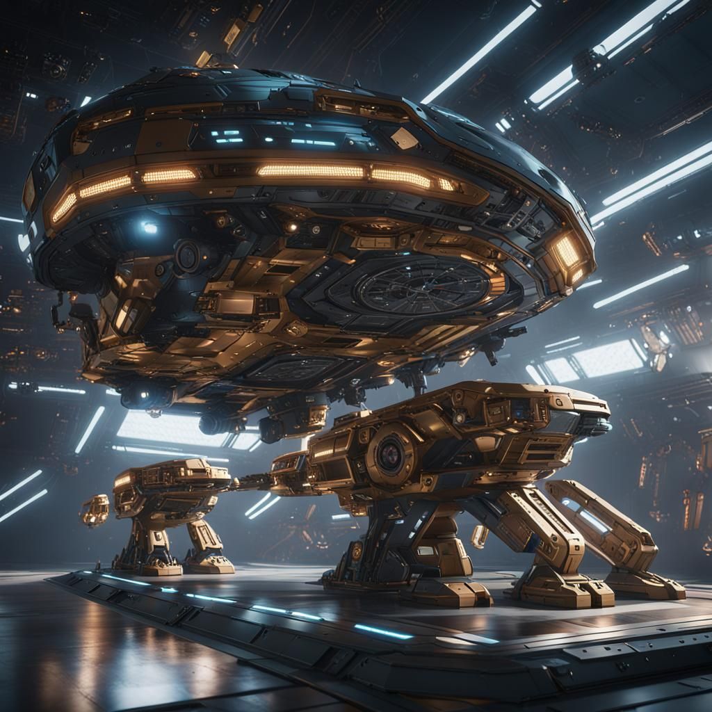 Futuristic Mech Ground Shot in Sci-Fi Style