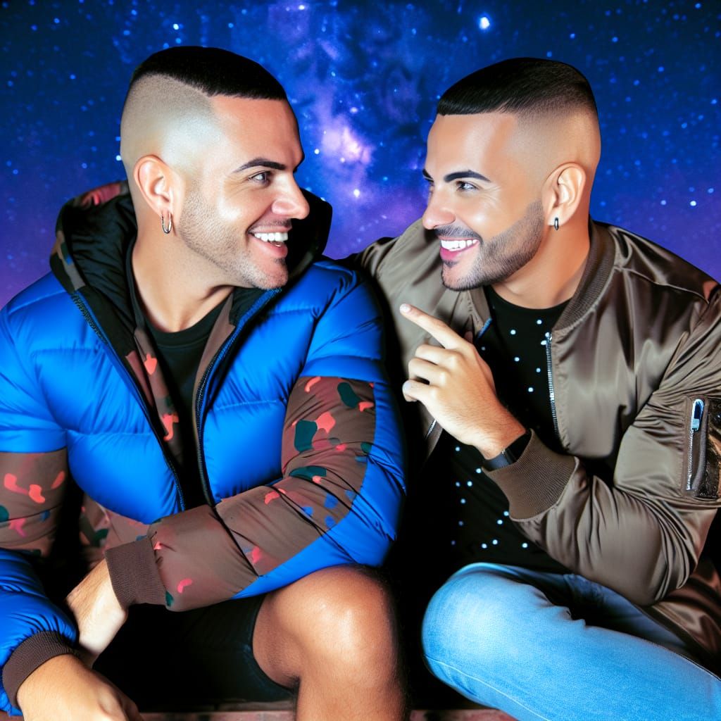 Gay couple on a park bench at night