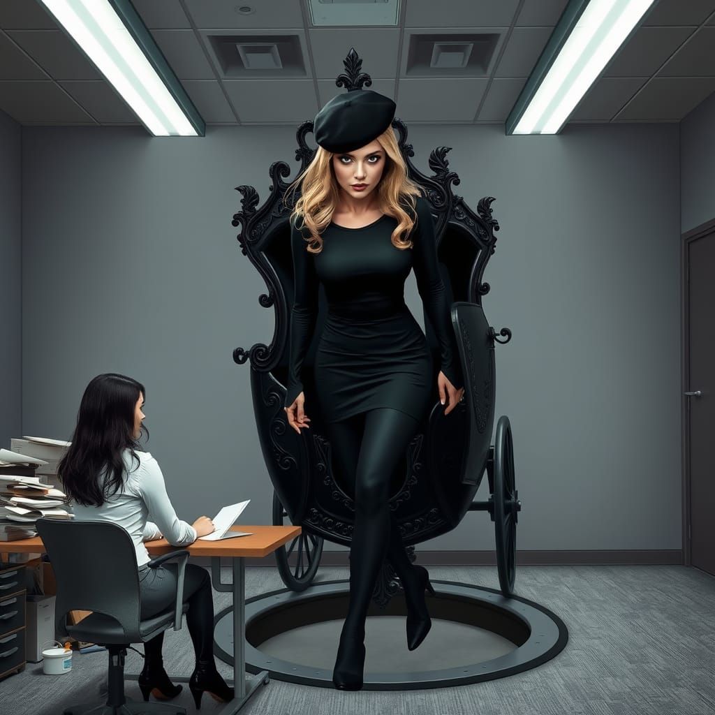 Women in a Tense Office Confrontation in Cyberpunk Style