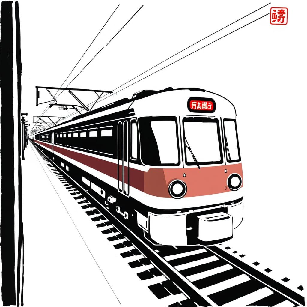 Tokaido Bullet Train: Minimalist Japanese Ink Drawing