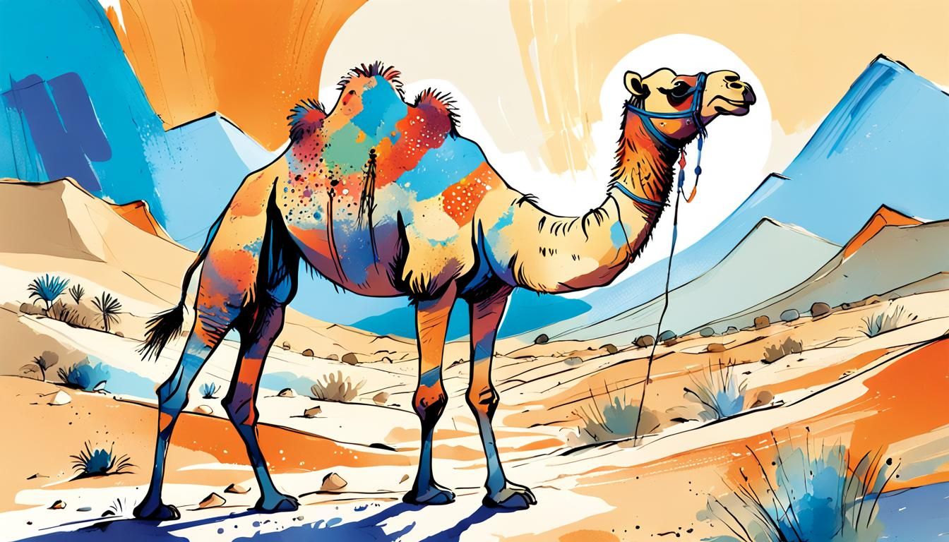 Colorful Camel in Abstract Expressionist Style