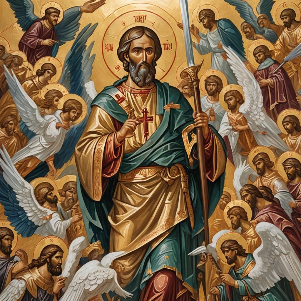 Saint Paul with Angels in Byzantine Iconography Style
