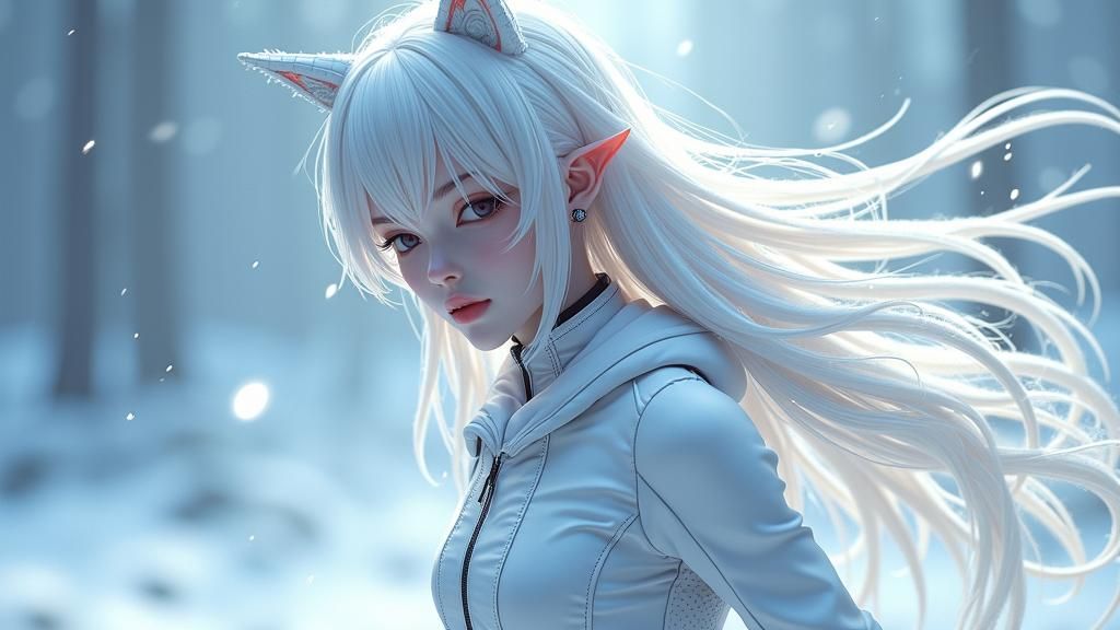 Icy Demon Woman in White: 3D Anime Art