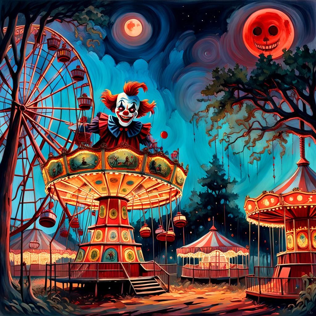 Eerie Abandoned Carnival at Dusk in Gouache Style