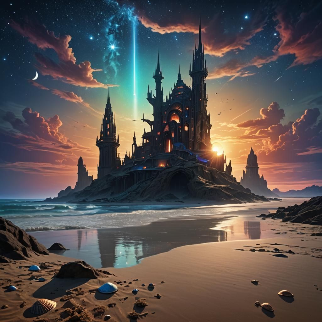 Blue star filled night sky with a castle 🏰