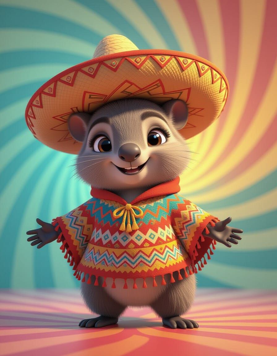 Chibi Wombat in Festive Poncho, Pixar Style