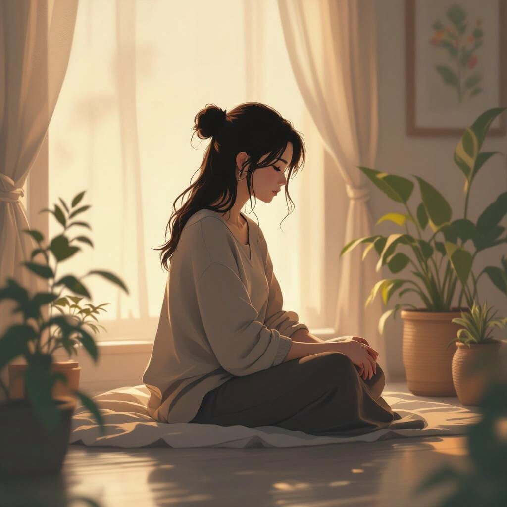 Woman in Contemplation, Serene Atmosphere