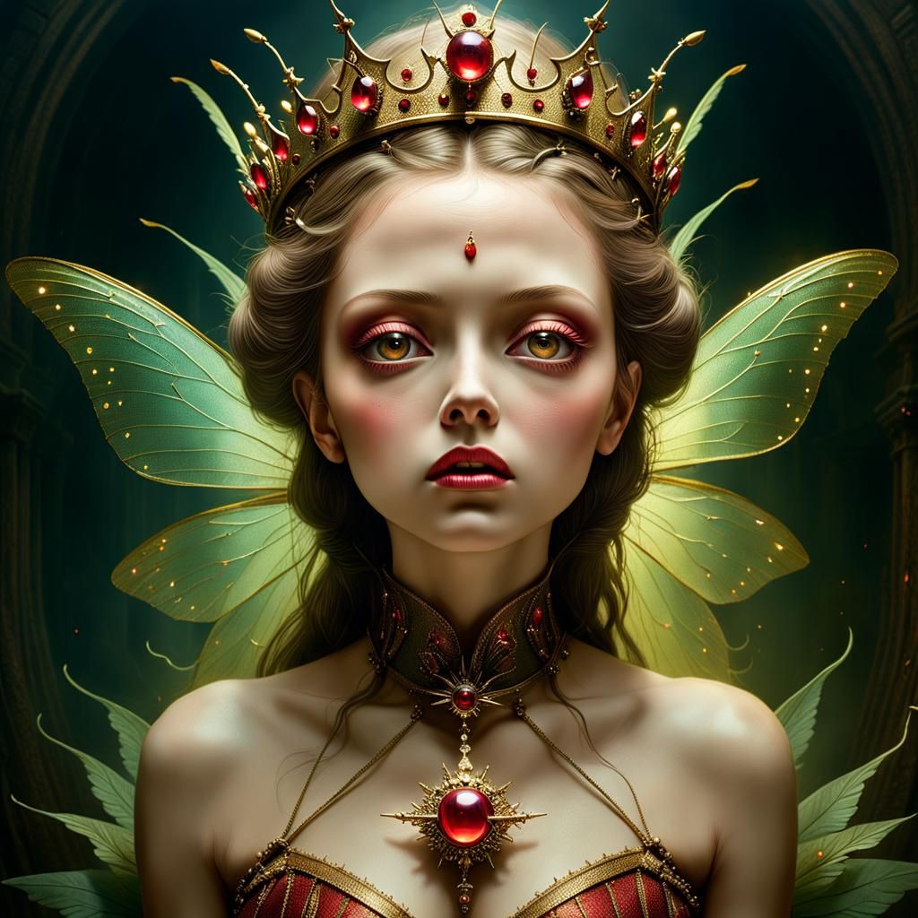 Fiery Fairy Queen in Mixed-Media Style