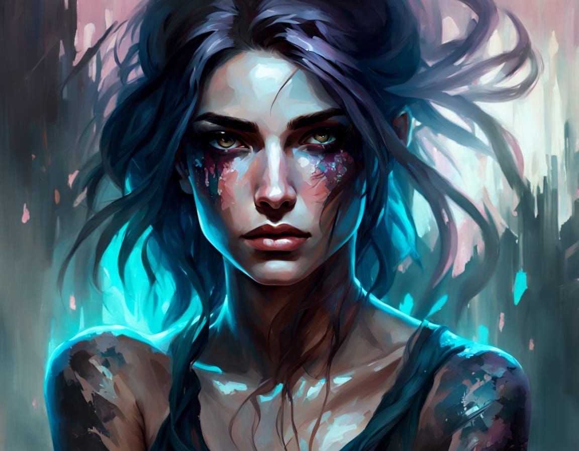 Sensual Oil Painting of a Young Woman with Wet Hair