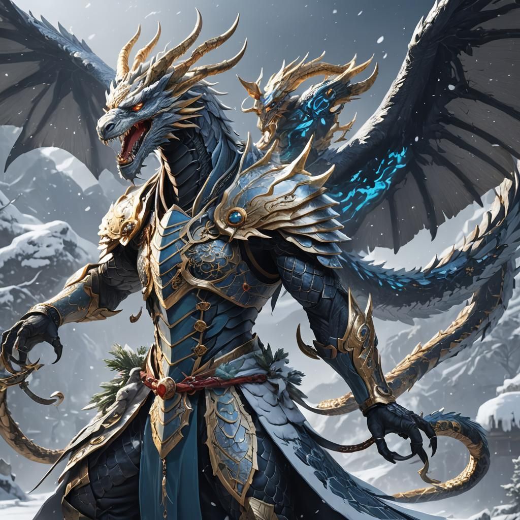 Flying Winter Serpent Lord in Anime Style