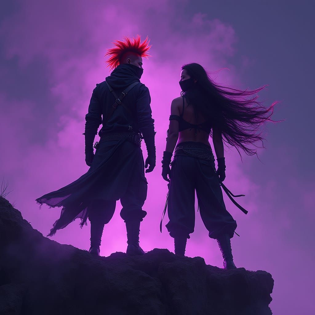 Rocking Ninja Couple in Electric Purple Glow