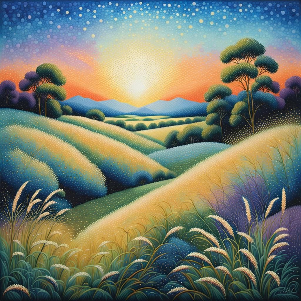 Dreamlike Meadow: A Pointillism Masterpiece