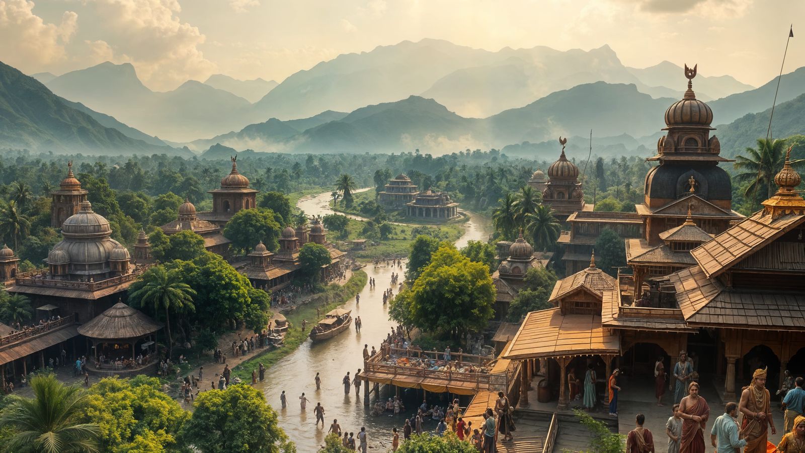 Ancient Indian Village in Vibrant Mahabharatha Attire