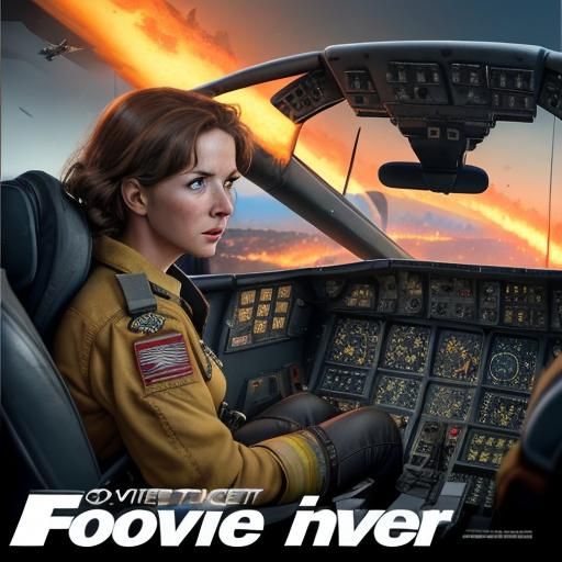 Fiery Movie Poster: Worried Pilot in Burning Cockpit