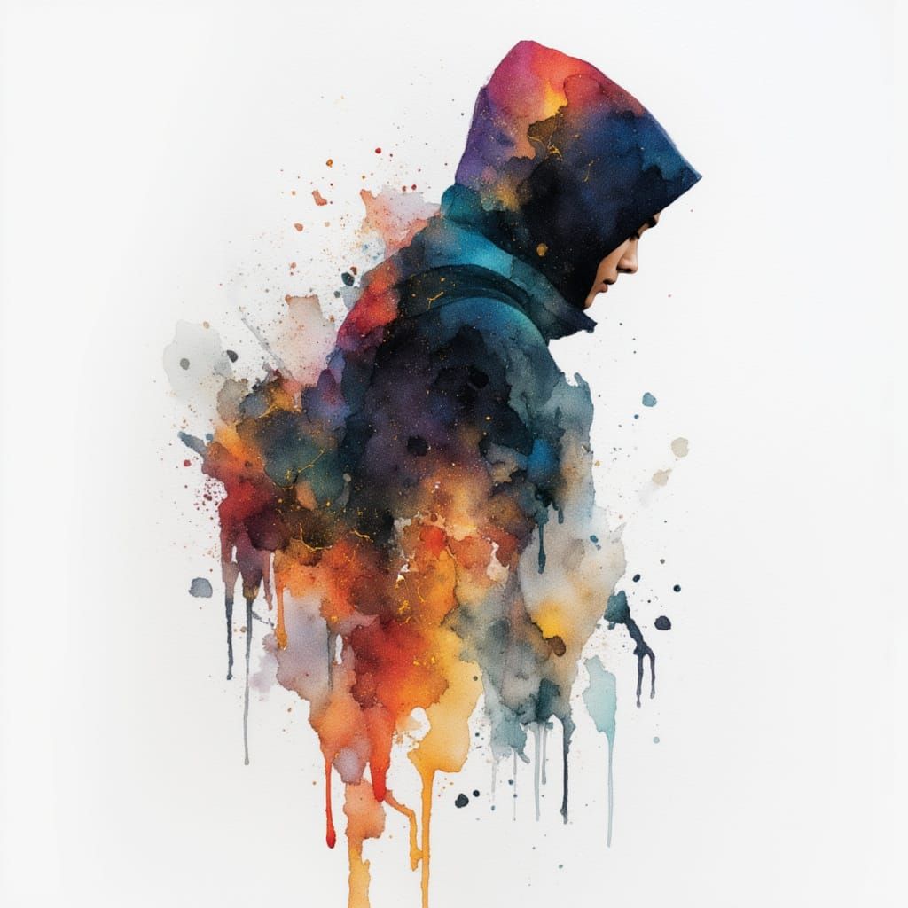 Metallic Watercolor Painting of a War-Torn Landscape