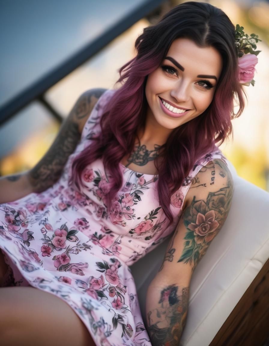 Beautiful Tattooed Pirate Girl Portrait with Bokeh