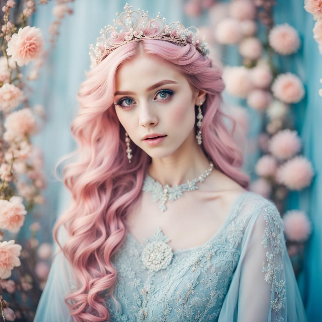 Enchanting Pink-Haired Woman with Tiara in Fantasy Style