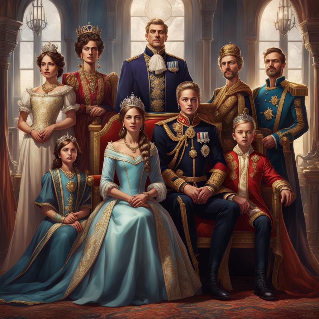 Royal Family Portrait in Hyperdetailed Digital Art Style