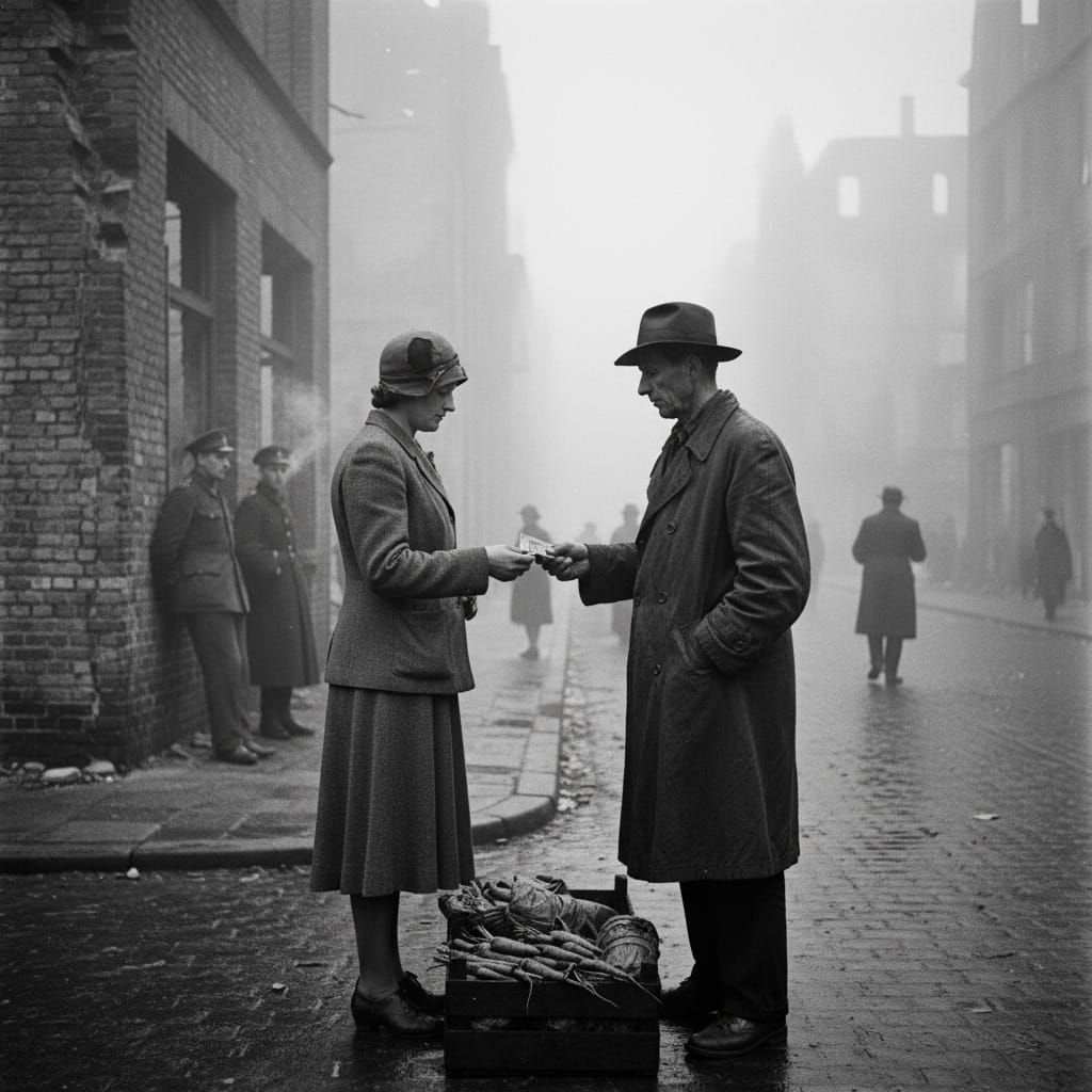 Gritty 1946 Hamburg Street Scene in Fog