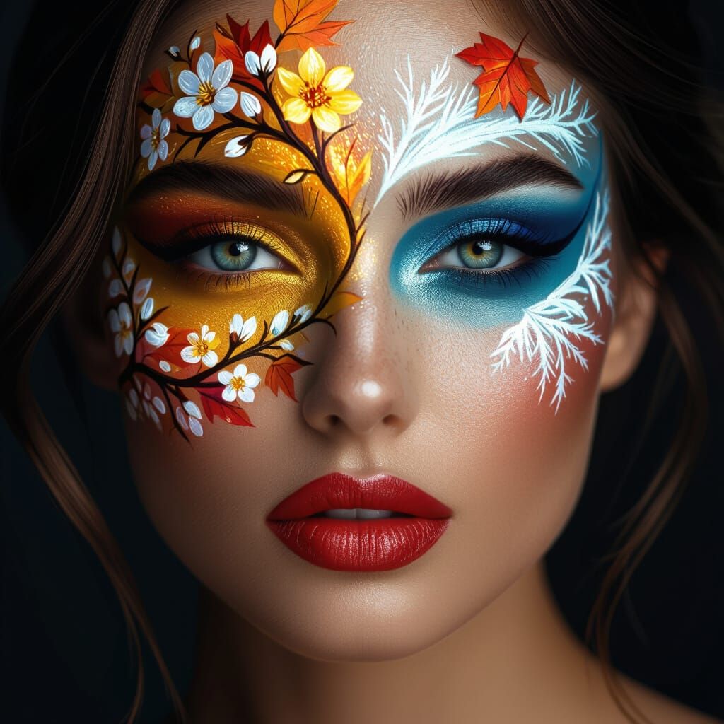 Glamorous Woman With Four Seasons Face Paint