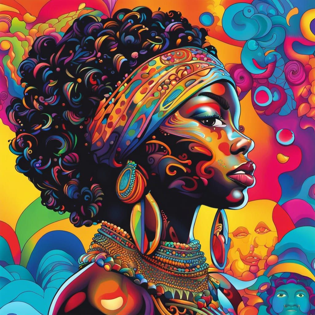 Psychedelic Mixed Media Portrait in Art Nouveau Style