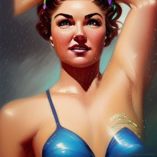 Esther Williams Synchronized Swimming Portrait in Art Nouvea...