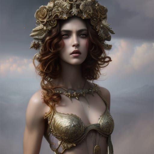 Muscular Gladiator Roaring in Hyperdetailed Ethereal Style