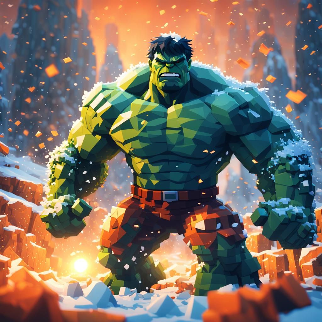 8-Bit Hulk in Wintery Scene with Light Flares