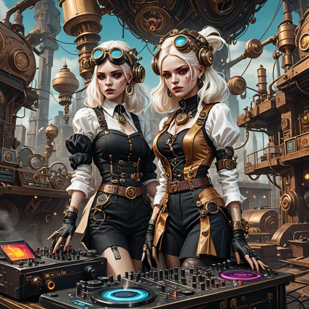 Steampunk Albino Girls DJing in Post-Punk Style