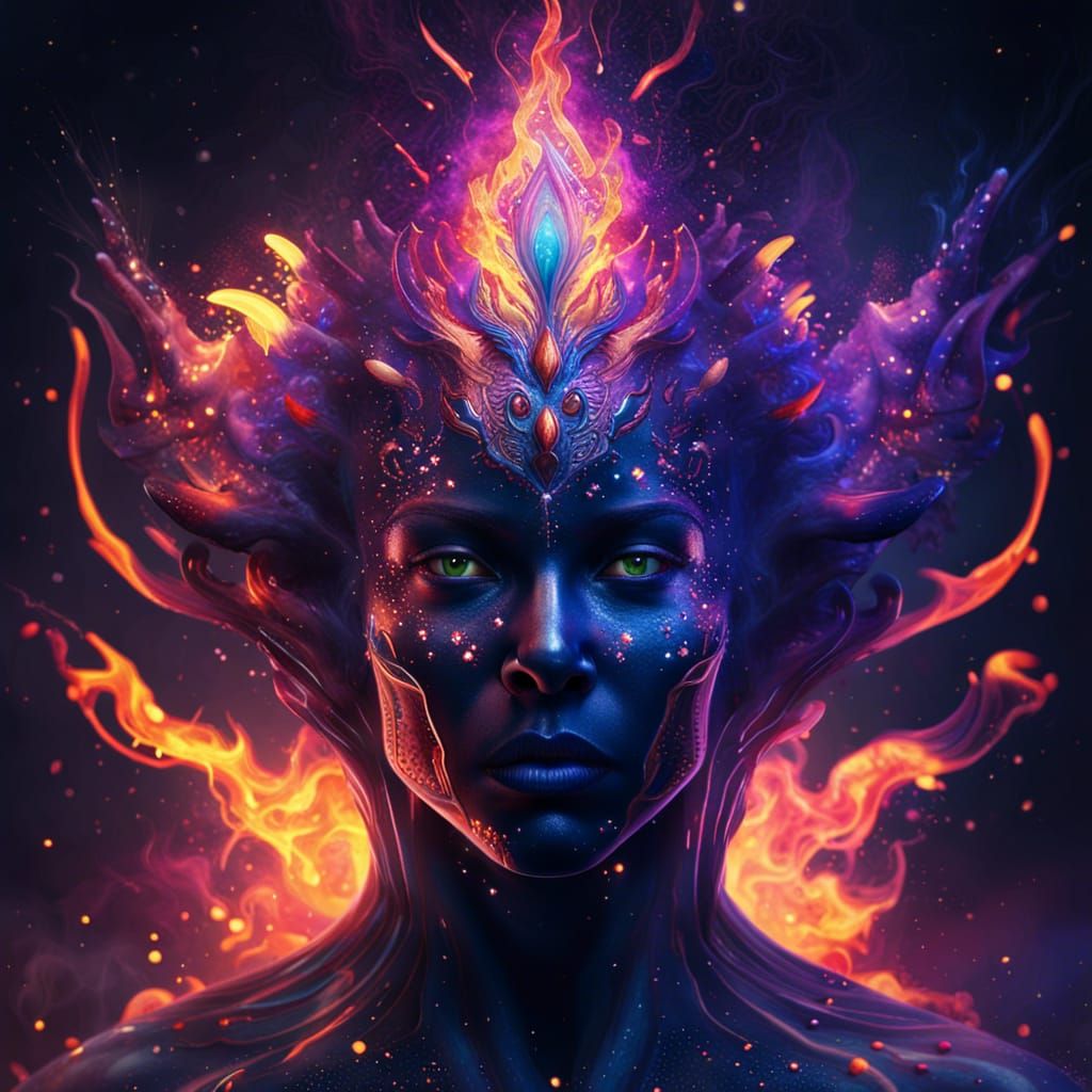 Spiritual Alien Portrait with Cosmic Fire